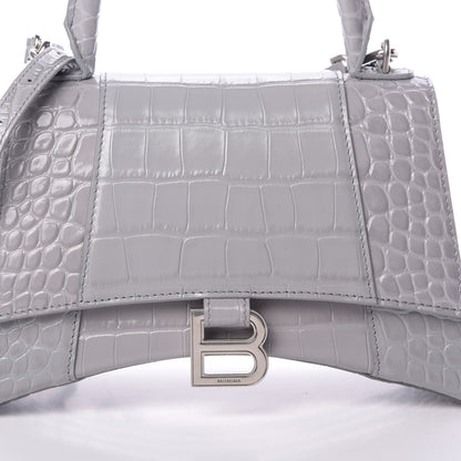 Balenciaga Shiny Calfskin Crocodile Embossed Small Hourglass Top Handle Bag Balenciaga Grey 9 of 11