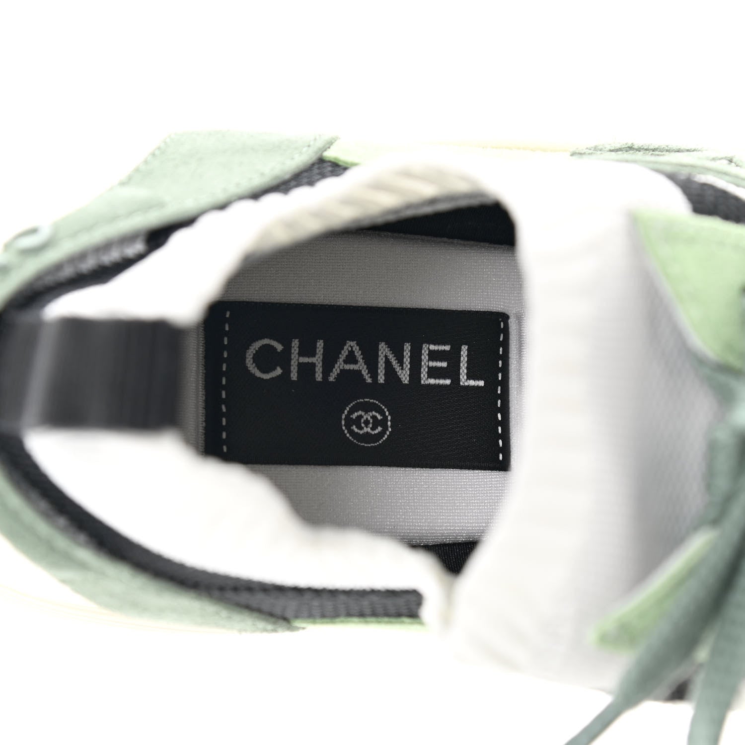 Chanel Knit Suede Fabric Womens CC Sneakers 41 Green Dark Green White Black 6 of 9