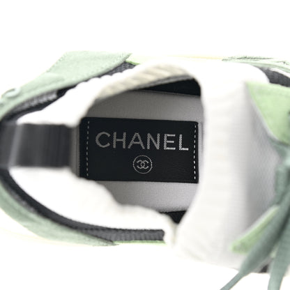 Chanel Knit Suede Fabric Womens CC Sneakers 41 Green Dark Green White Black 6 of 9