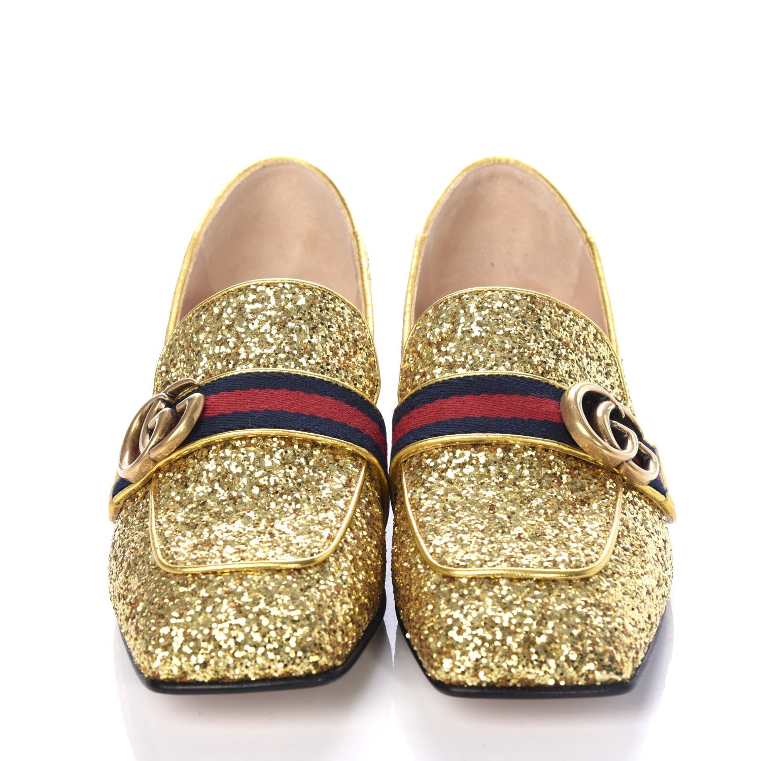Gucci Glitter Web Peyton Loafers 38 Gold 2 of 11