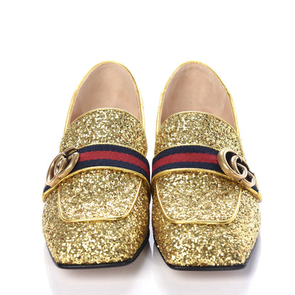 Gucci Glitter Web Peyton Loafers 38 Gold 2 of 11