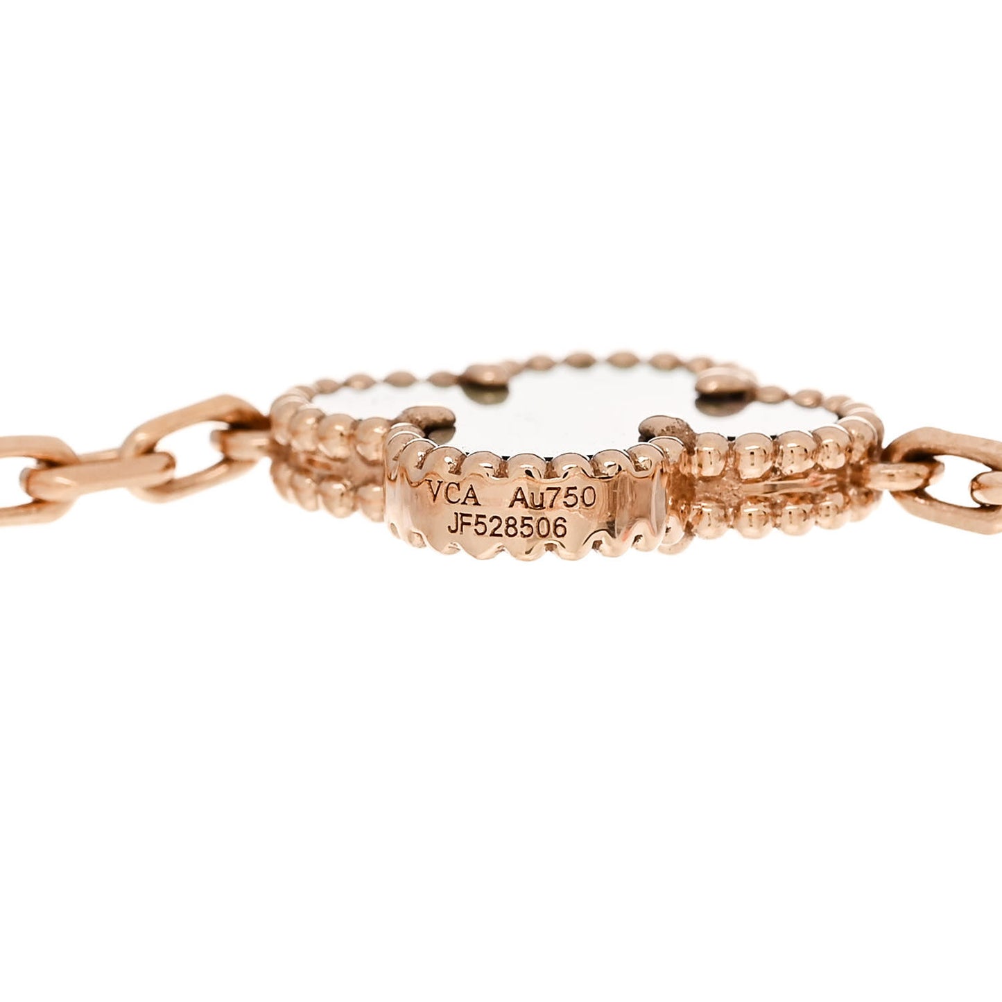 18K Rose Gold Diamond Gray Mother of Pearl 5 Motifs Vintage Alhambra Bracelet