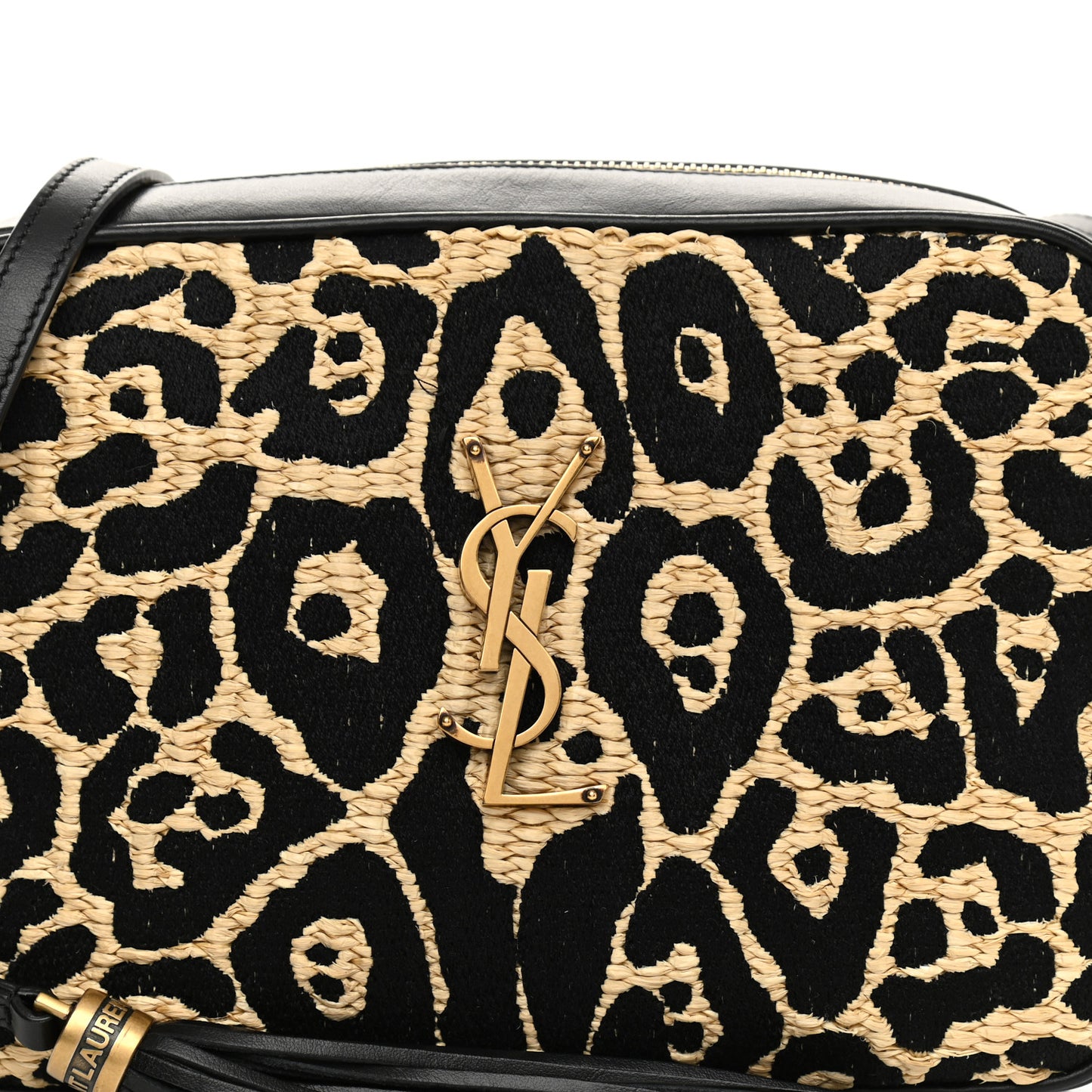 Raffia Calfskin Leopard Print Monogram Lou Camera Bag Natural Beige Black