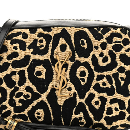 Saint Laurent Raffia Calfskin Leopard Print Monogram Lou Camera Bag Natural Beige Black 8 of 10
