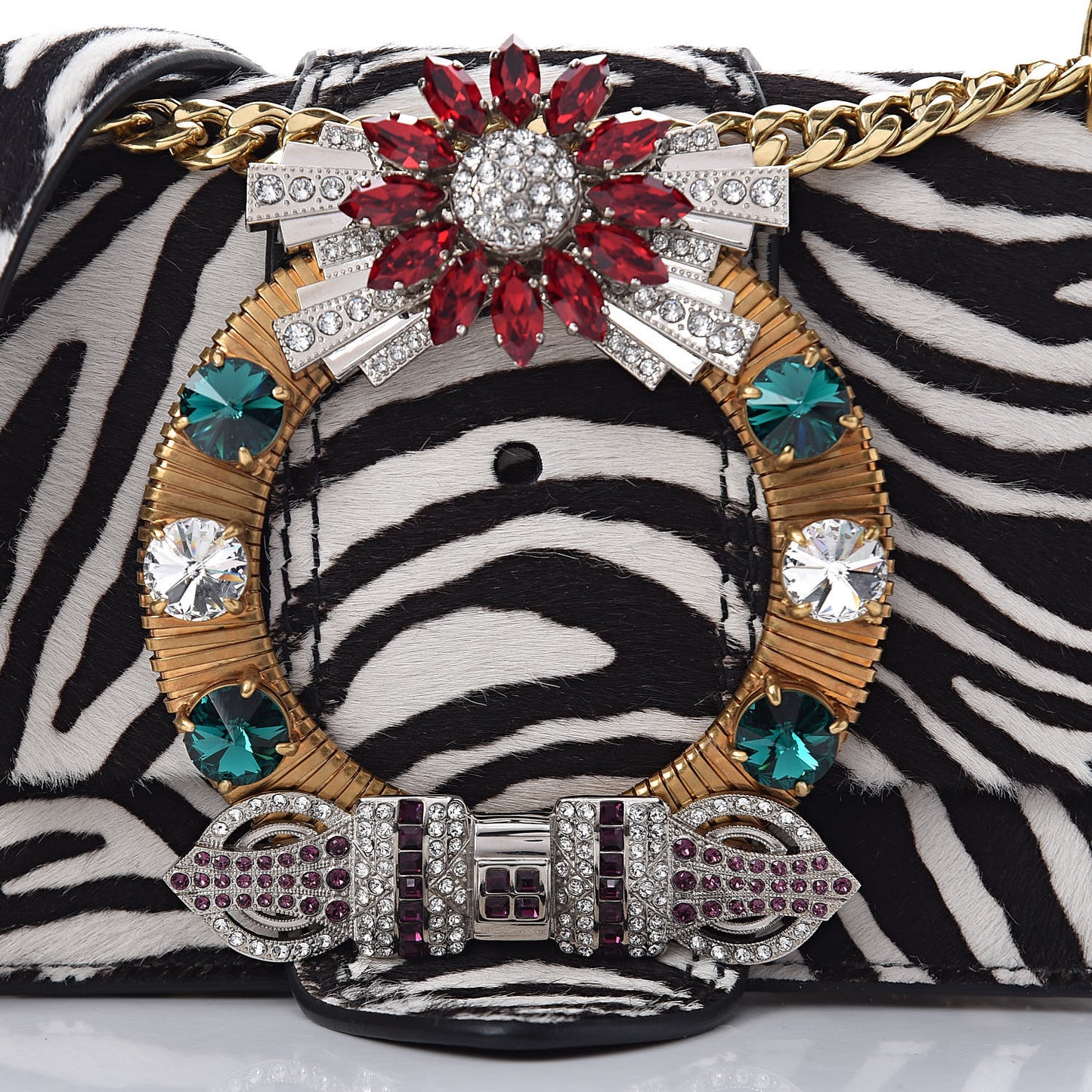 Cavallino Pony Hair Crystal Embellished Shoulder Bag White Black