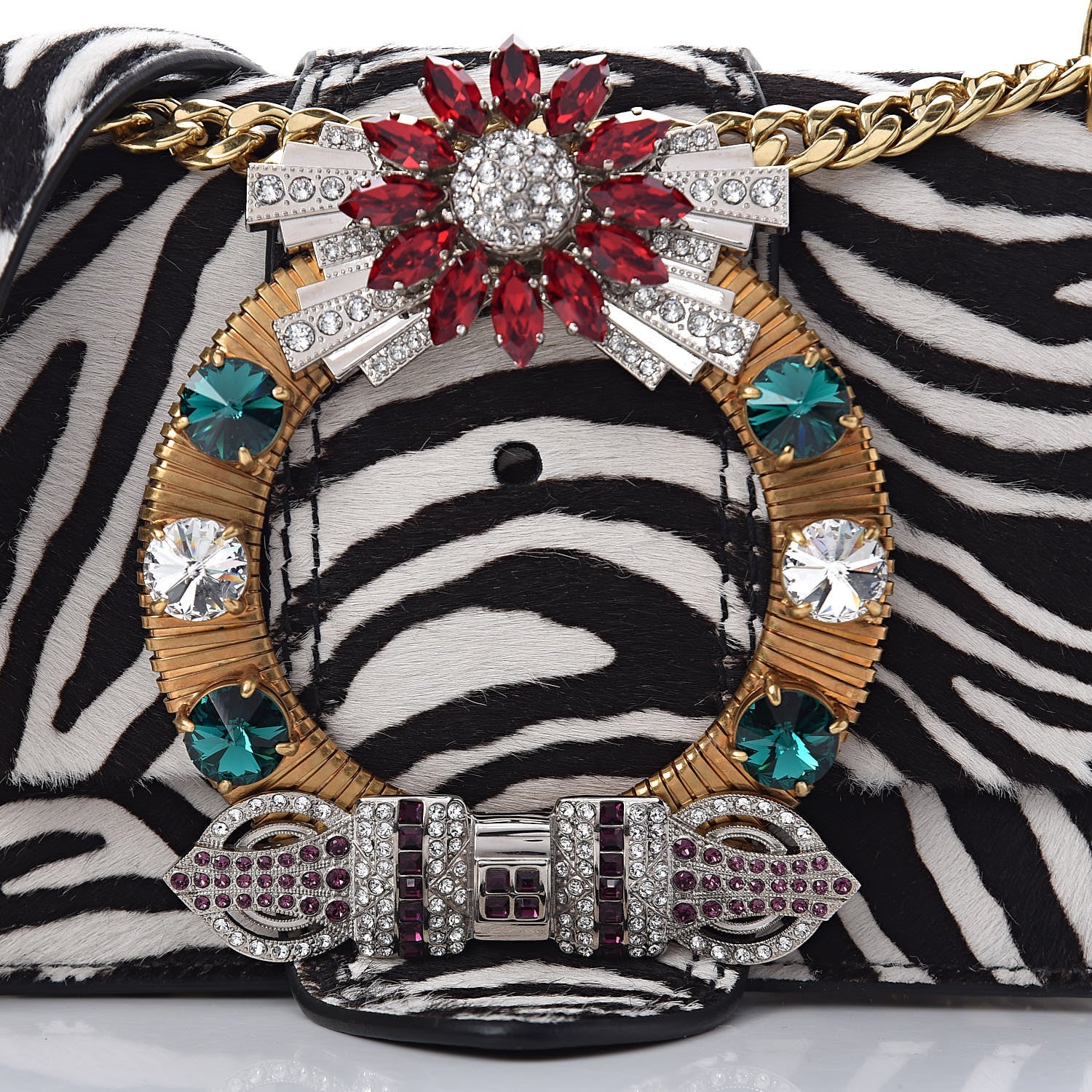 Miu Miu Cavallino Pony Hair Crystal Embellished Shoulder Bag White Black 9 of 12
