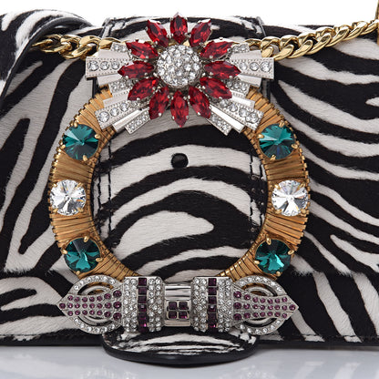 Miu Miu Cavallino Pony Hair Crystal Embellished Shoulder Bag White Black 9 of 12