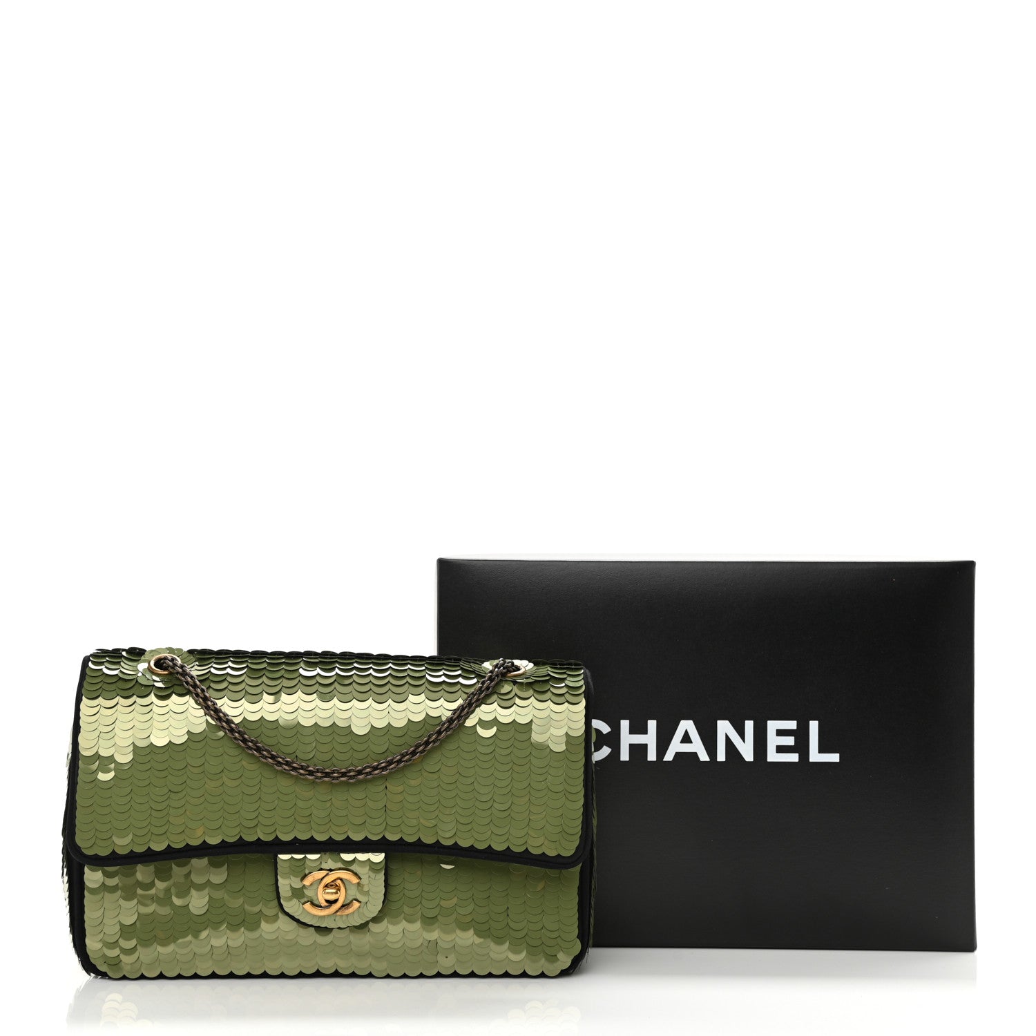 Chanel Satin Sequin Medium Paris Shanghai Double Flap Green 8 of 8