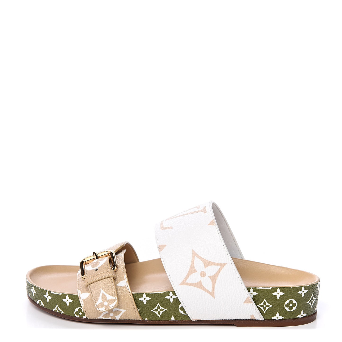 Monogram Giant Bom Dia Flat Mule Sandals 36 White Moka