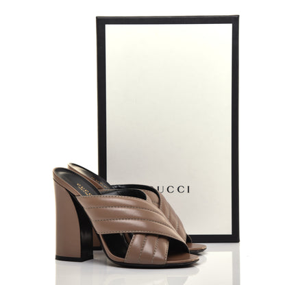 Gucci Malaga Kid Webby Crossover High Heel Slide Sandals 37.5 Porcelain Rose 8 of 8