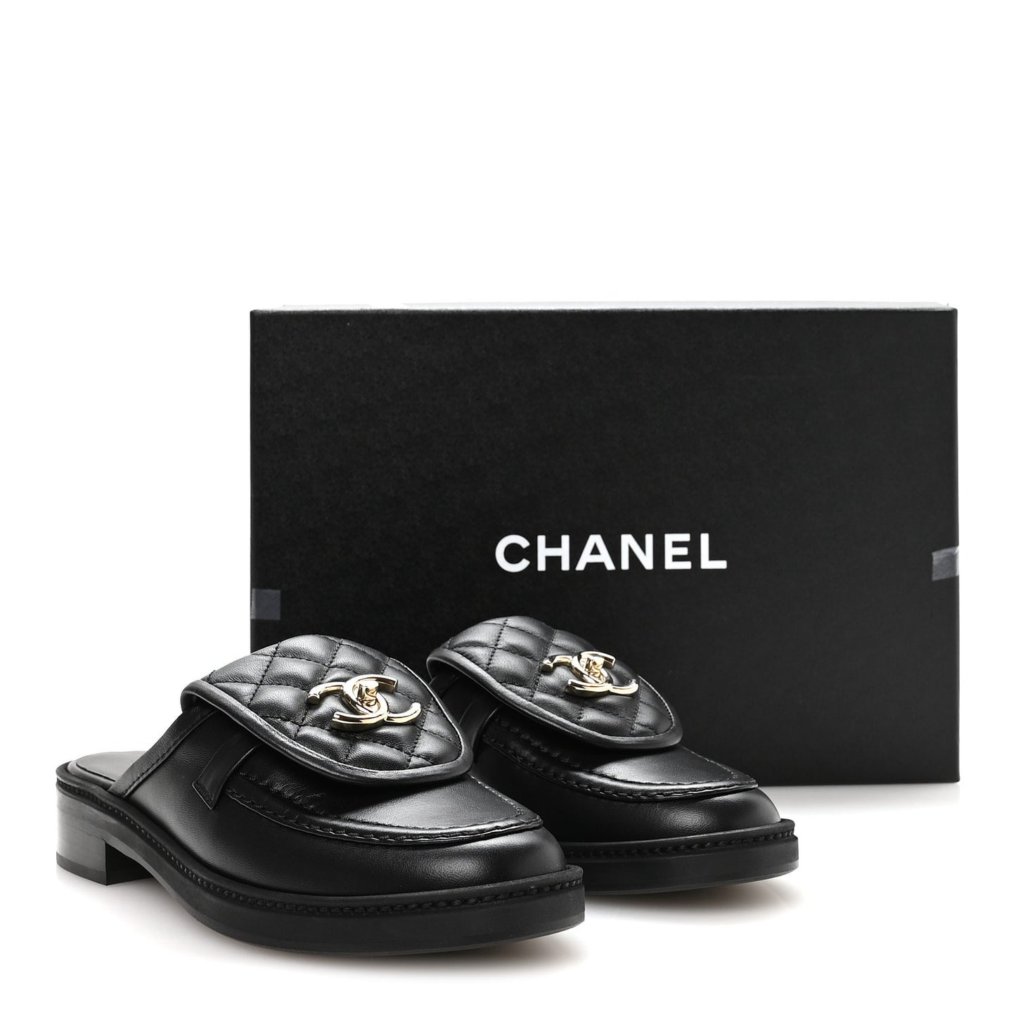 Lambskin Quilted CC Turnlock Mules 36 Black