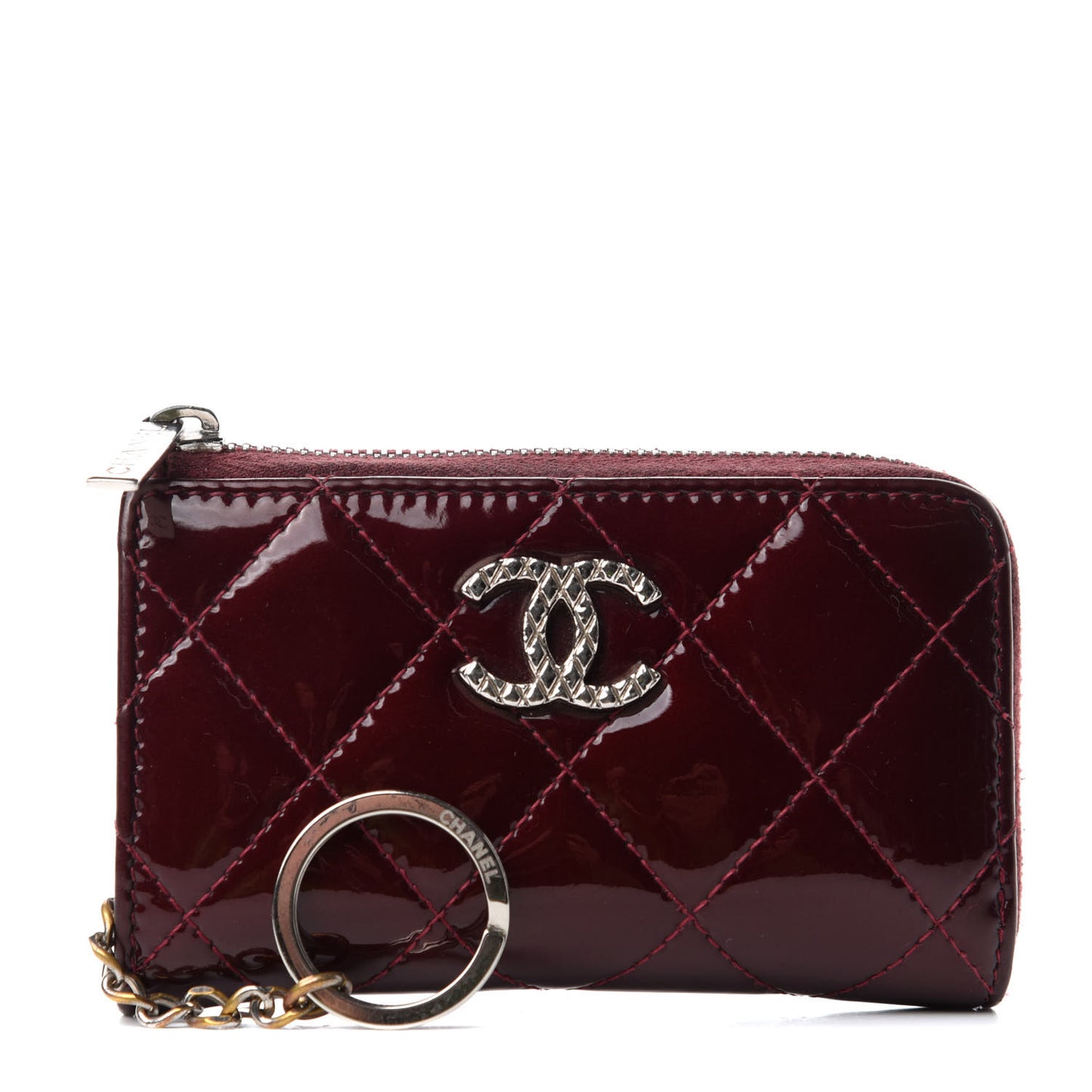 Patent Quilted Brilliant Key Holder Case Light Burgundy