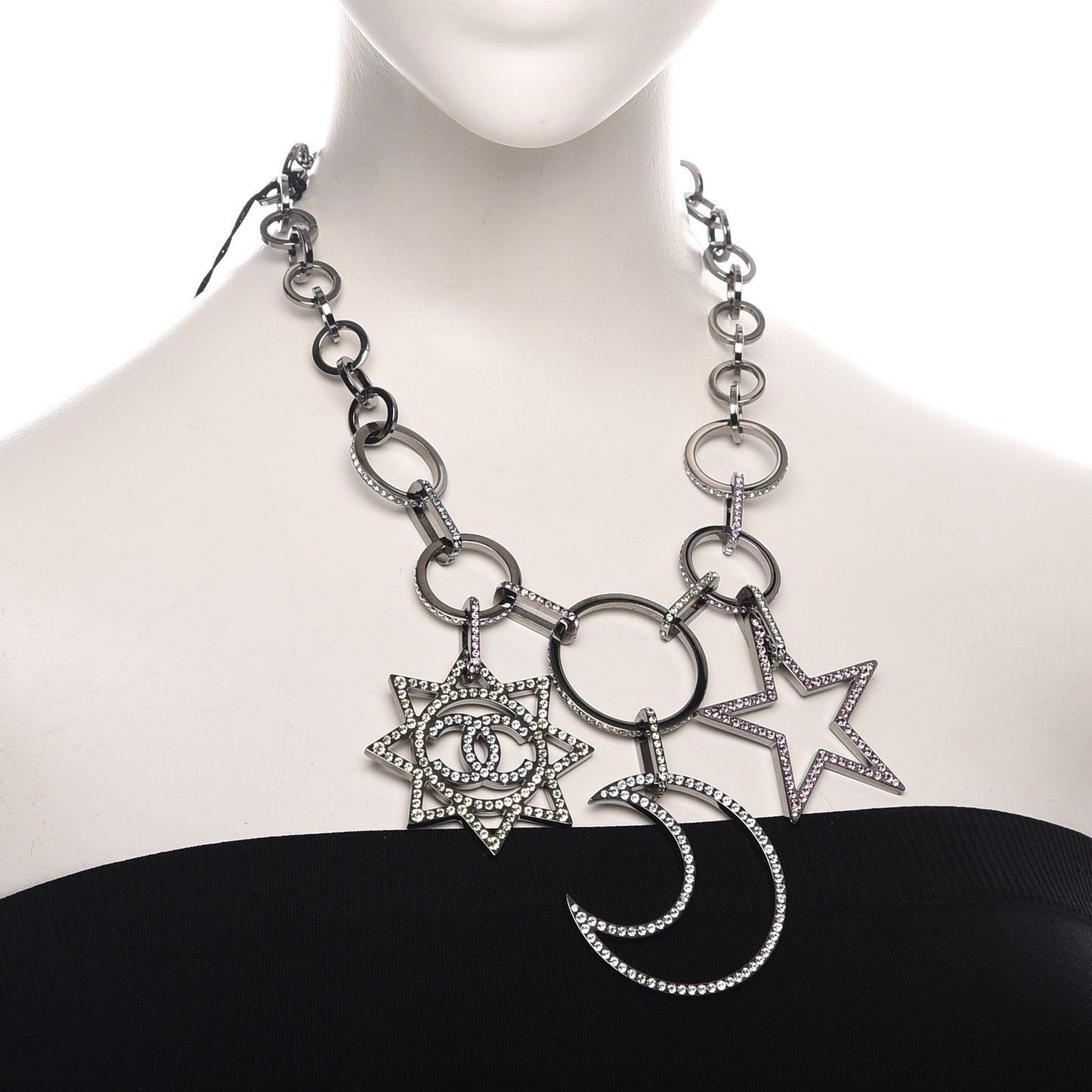 Ruthenium Crystal CC Star Moon Star Necklace