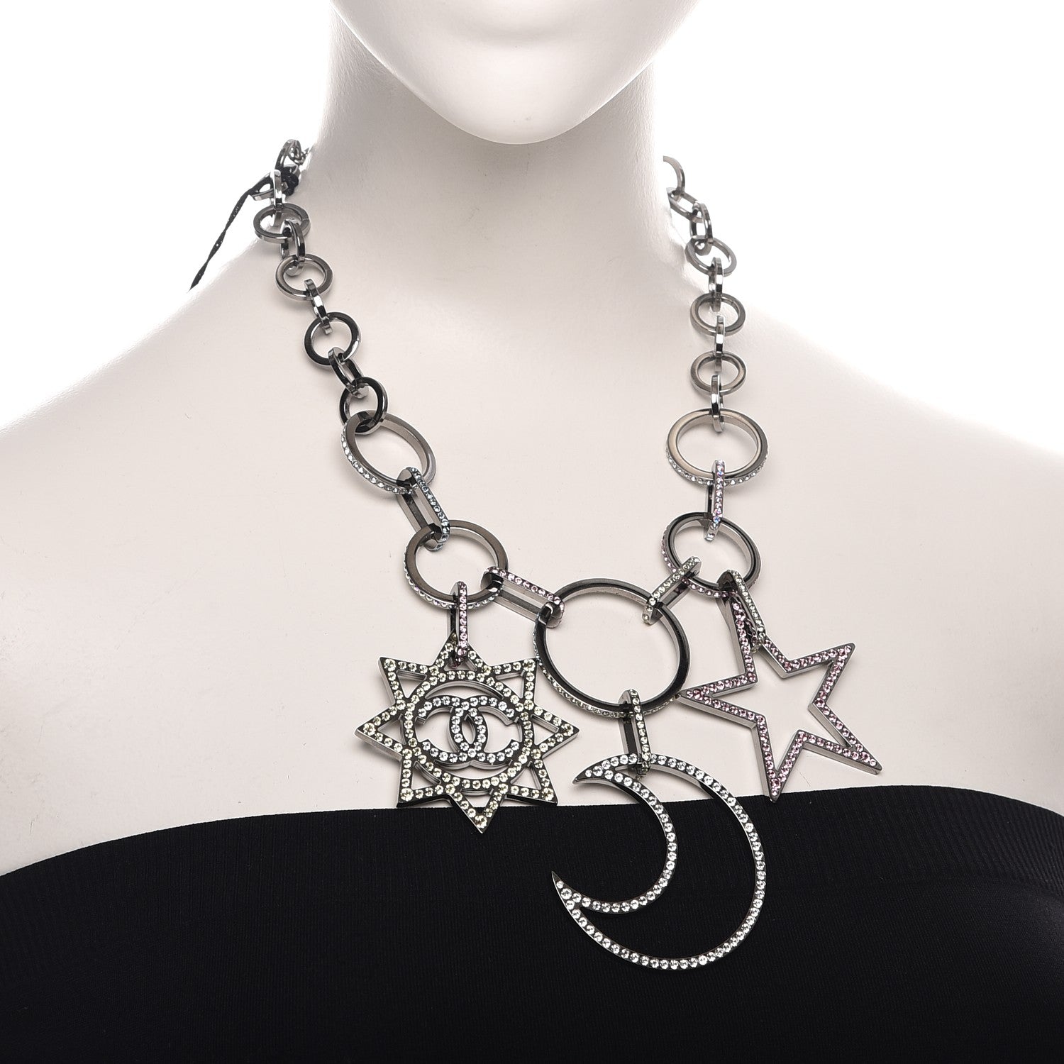 Chanel Ruthenium Crystal CC Star Moon Star Necklace 2 of 7