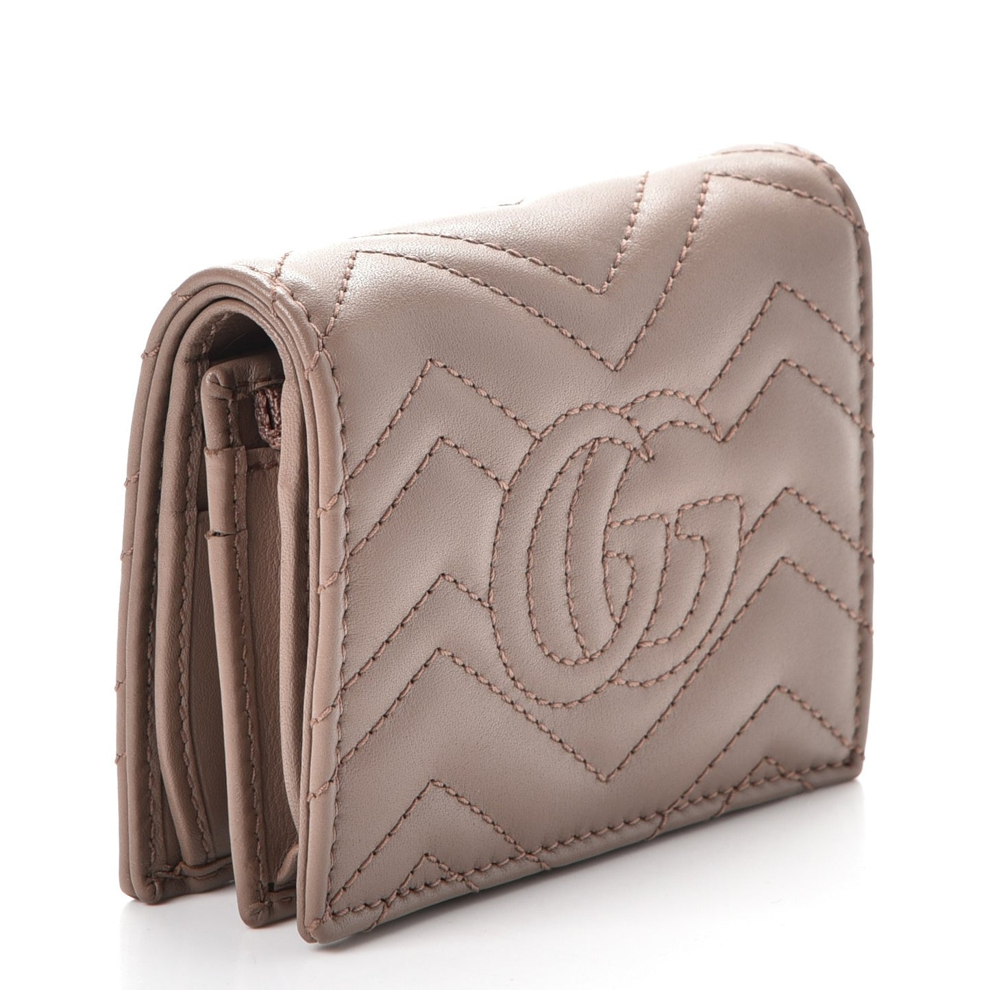 Calfskin Matelasse GG Marmont Card Case Wallet Porcelain Rose
