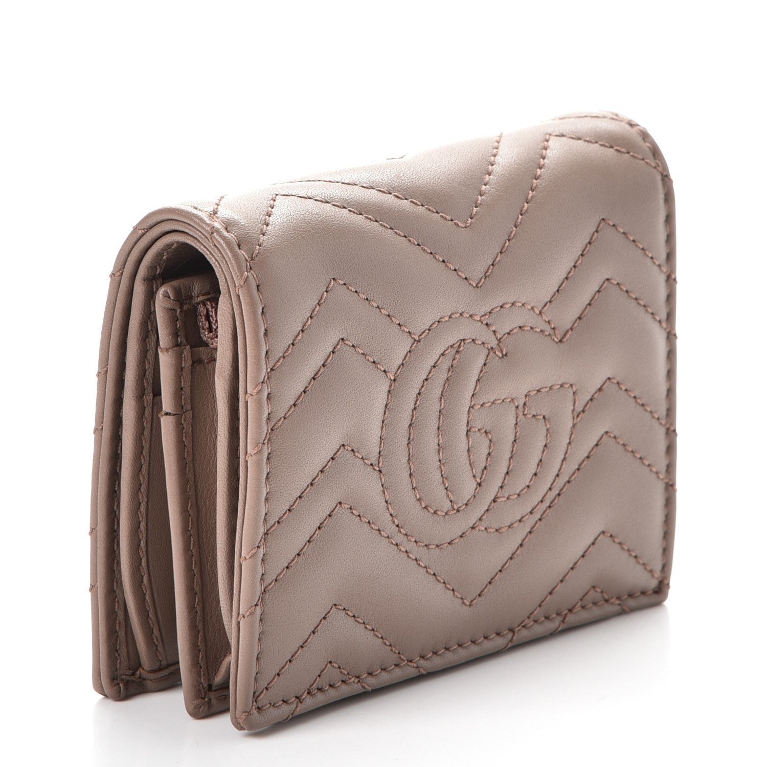 Gucci Calfskin Matelasse GG Marmont Card Case Wallet Porcelain Rose 3 of 8