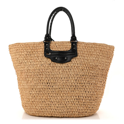 Balenciaga Raffia Woven Large Panier Tote Natural Black 1 of 11