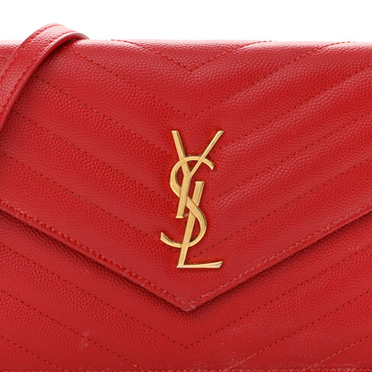 Saint Laurent Grain De Poudre Matelasse Chevron Monogram Envelope Chain Wallet New Red 7 of 14