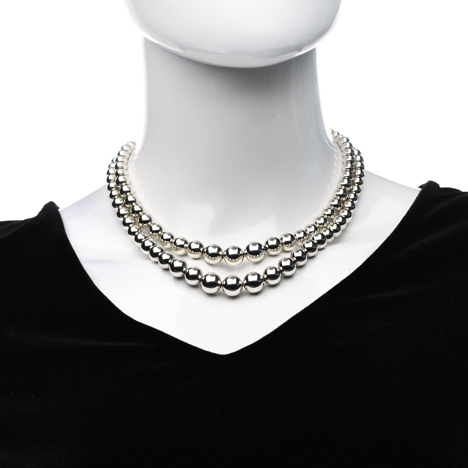 Tiffany Sterling Silver HardWear Graduated Ball Two-Row Necklace 2 of 6