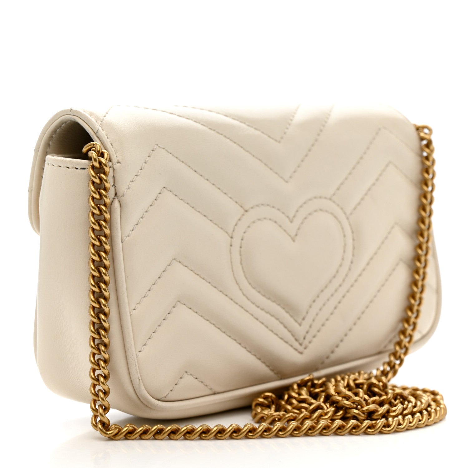 Gucci Calfskin Matelasse Super Mini GG Marmont Shoulder Bag White 3 of 13