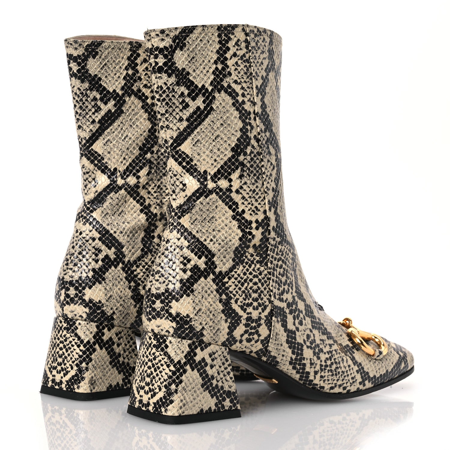 Gucci Calfskin Snakeskin Embossed Charlotte Horsebit 55mm Ankle Boots 37 Multicolor 4 of 15