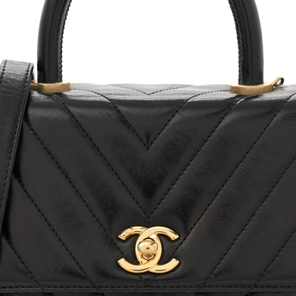 Chanel Aged Calfskin Chevron Quilted Mini Coco Handle Flap Black 8 of 11