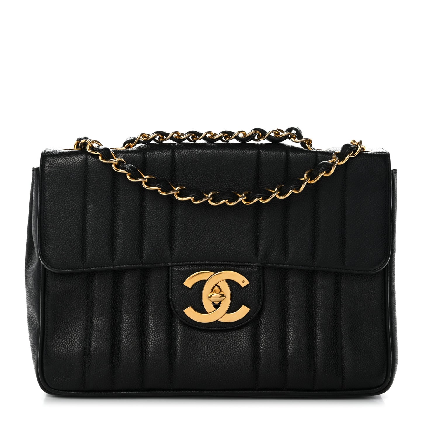 Caviar Vertical Quilted Jumbo Single Flap Black