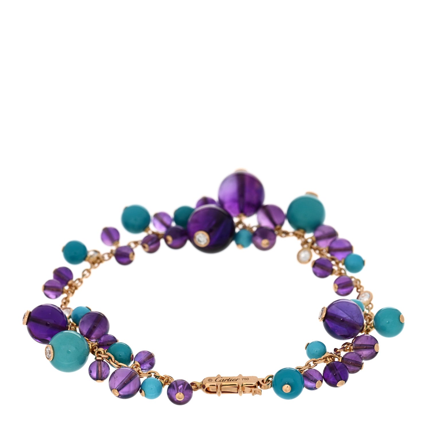Cartier 18K Rose Gold Diamond Turquoise Amethyst Les Delices de Goa Bracelet 2 of 3