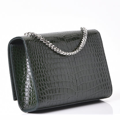 Saint Laurent Calfskin Crocodile Embossed Small Classic Monogram Kate Tassel Satchel Dark Green 2 of 5