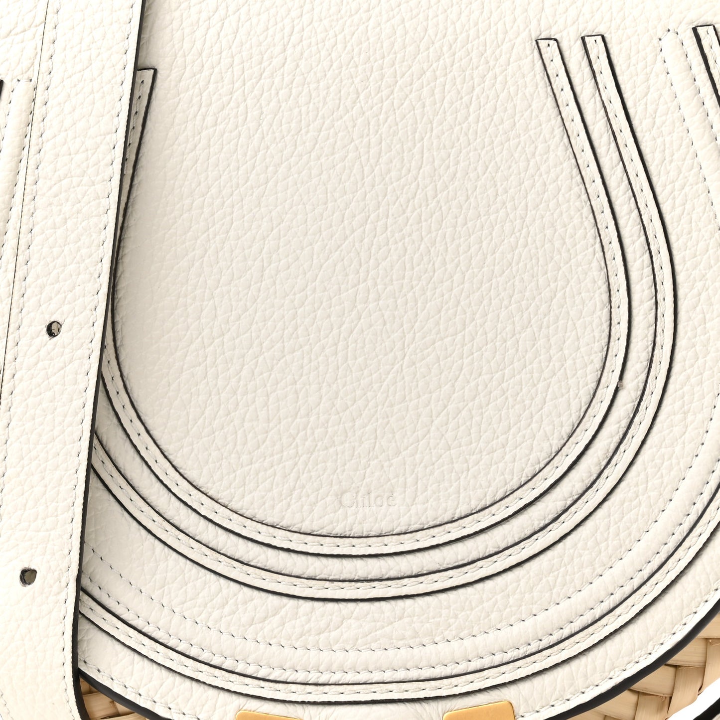 Raffia Small Grain Calfskin Small Marcie Basket Crossbody White