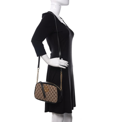 Gucci Monogram Matelasse Diagonal Small GG Marmont Chain Shoulder Bag Beige Black 2 of 10