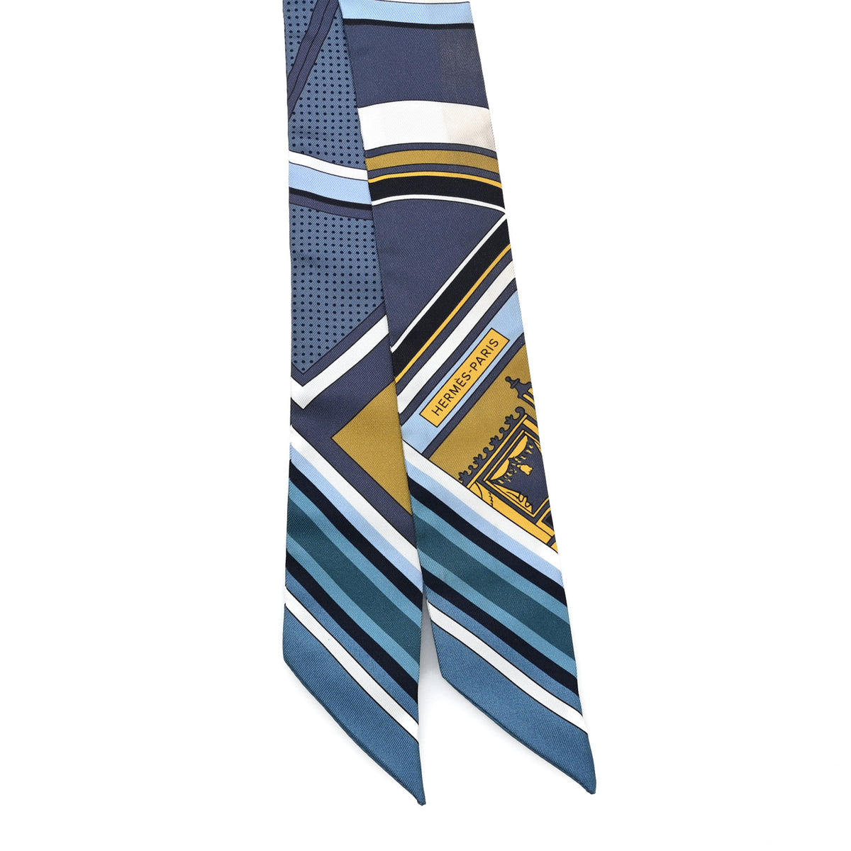 Silk Washington's Carriage Detail Twilly Gris Bleu Jean Jaune