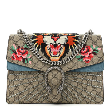 Gucci GG Supreme Monogram Angry Cat Embroidered Medium Dionysus Shoulder Bag Beige Ultramarine 1 of 11
