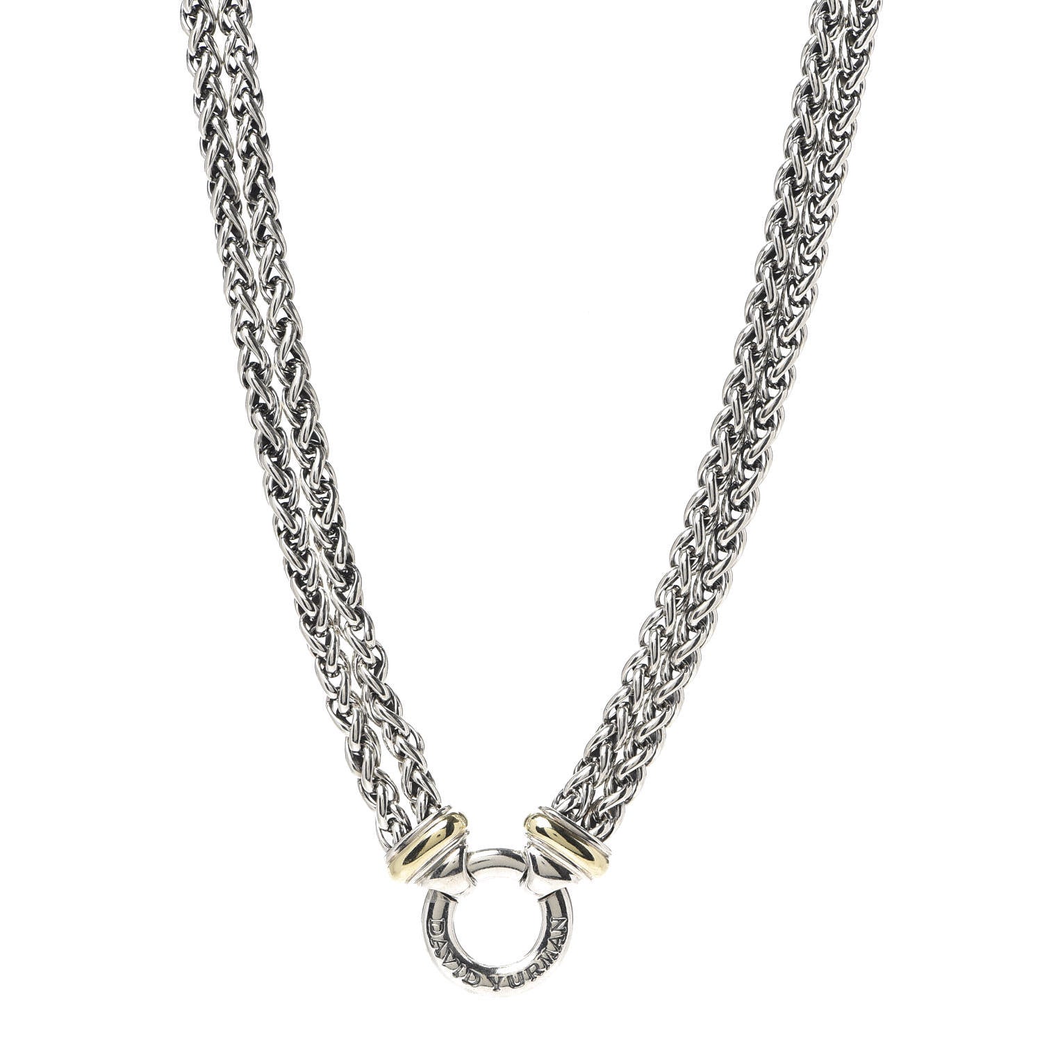 David Yurman Sterling Silver 18K Yellow Gold 8mm Double Wheat Chain Necklace 1 of 8