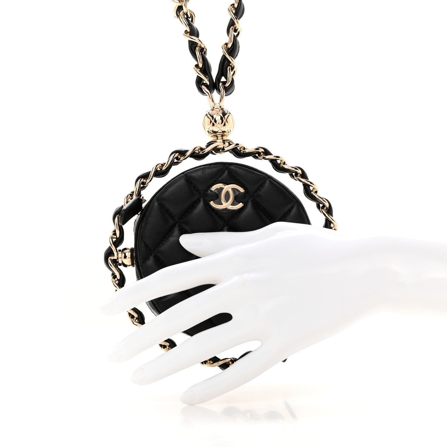 Chanel Lambskin Quilted Chain Round Mini Clutch Black 2 of 7