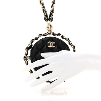 Chanel Lambskin Quilted Chain Round Mini Clutch Black 2 of 7