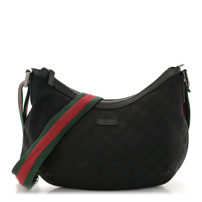 Gucci Monogram Web Medium Half Moon Hobo Black 1 of 12