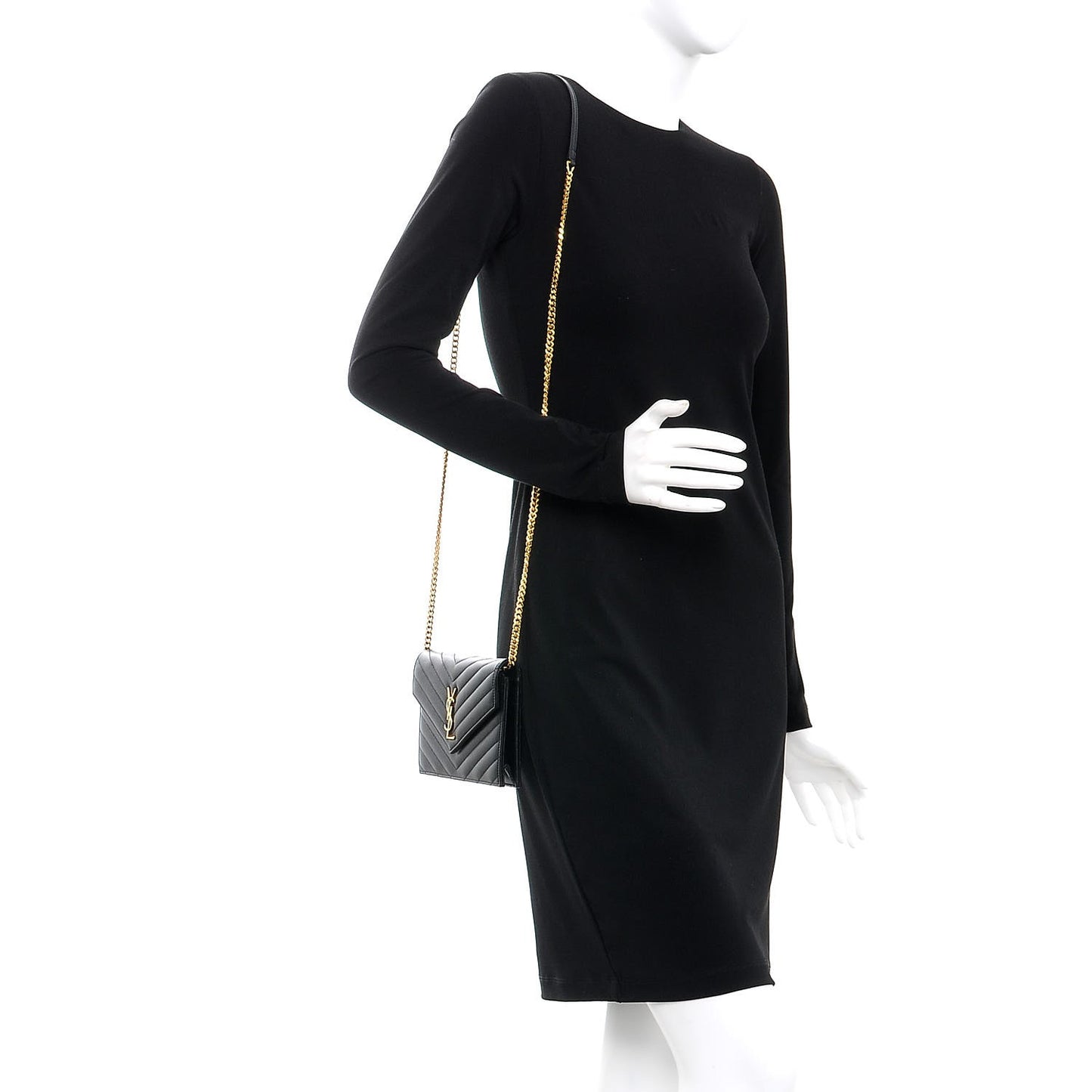 Nappa Matelasse Chevron Monogram Envelope Chain Wallet Black