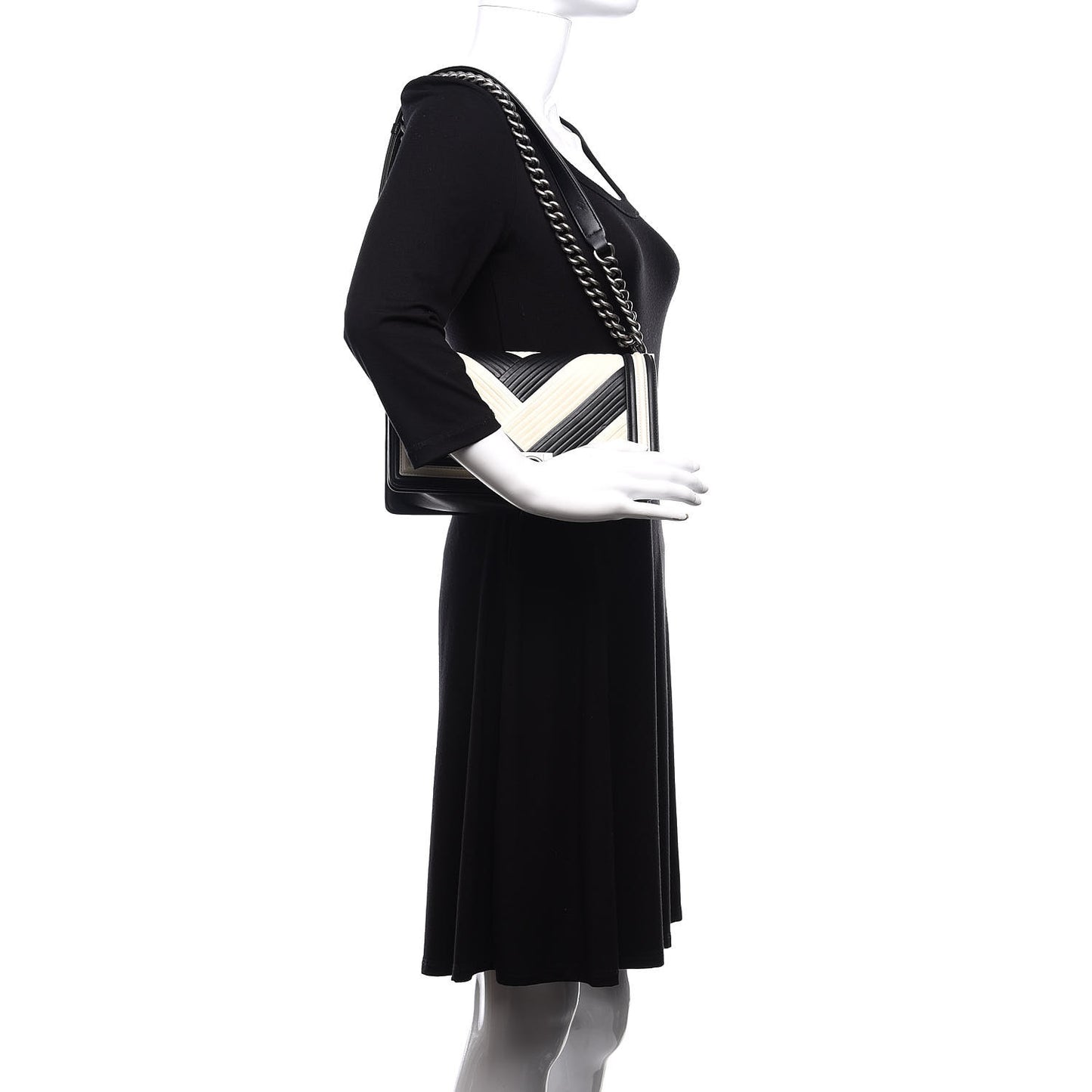 Calfskin Pleated Medium Boy In Rome Flap Black White