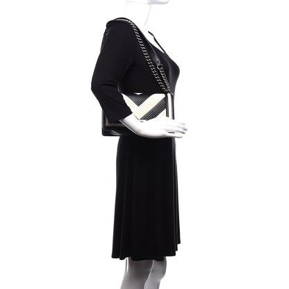 Chanel Calfskin Pleated Medium Boy In Rome Flap Black White 3 of 12