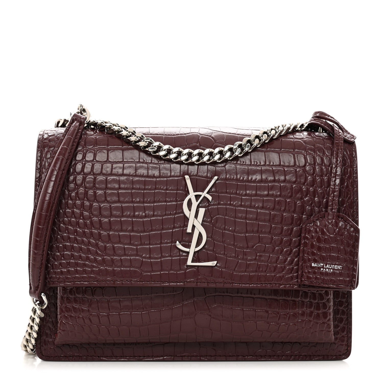 Saint Laurent Calfskin Crocodile Embossed Medium Monogram Sunset Rouge Legion 1 of 12
