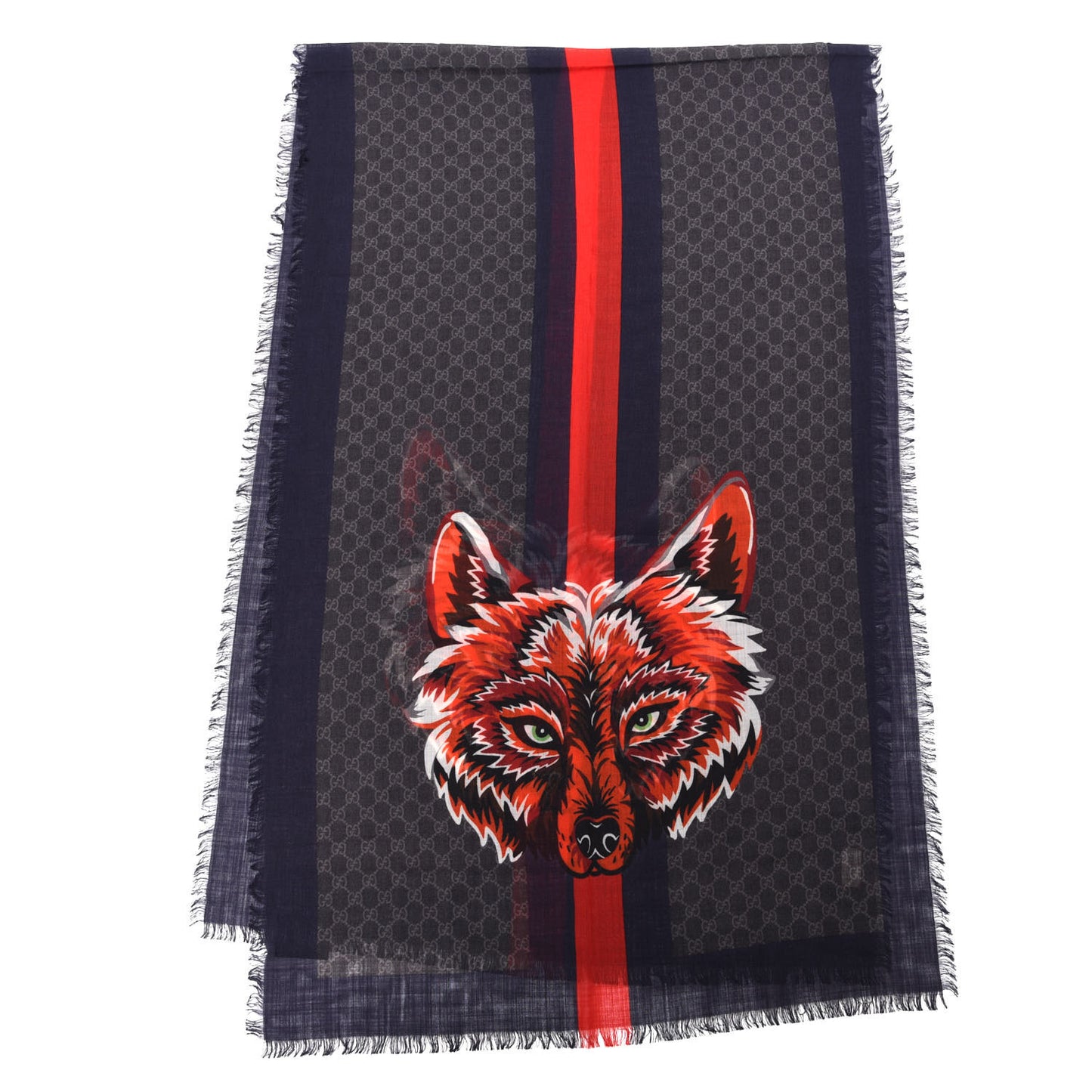 Wool Monogram Wolf Web Scarf Blue Red