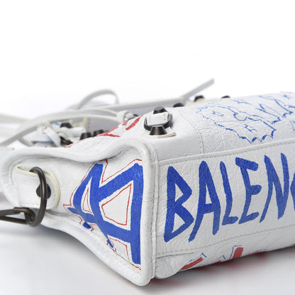 Balenciaga Agneau Graffiti All Over Classic Hardware Mini City White Bleu Rouge 5 of 9