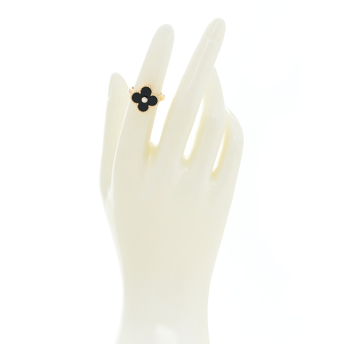 18K Yellow Gold Diamond Black Onyx Vintage Alhambra Ring 48 4.5