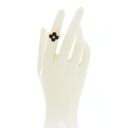 Van Cleef & Arpels 18K Yellow Gold Diamond Black Onyx Vintage Alhambra Ring 48 4.5 2 of 7