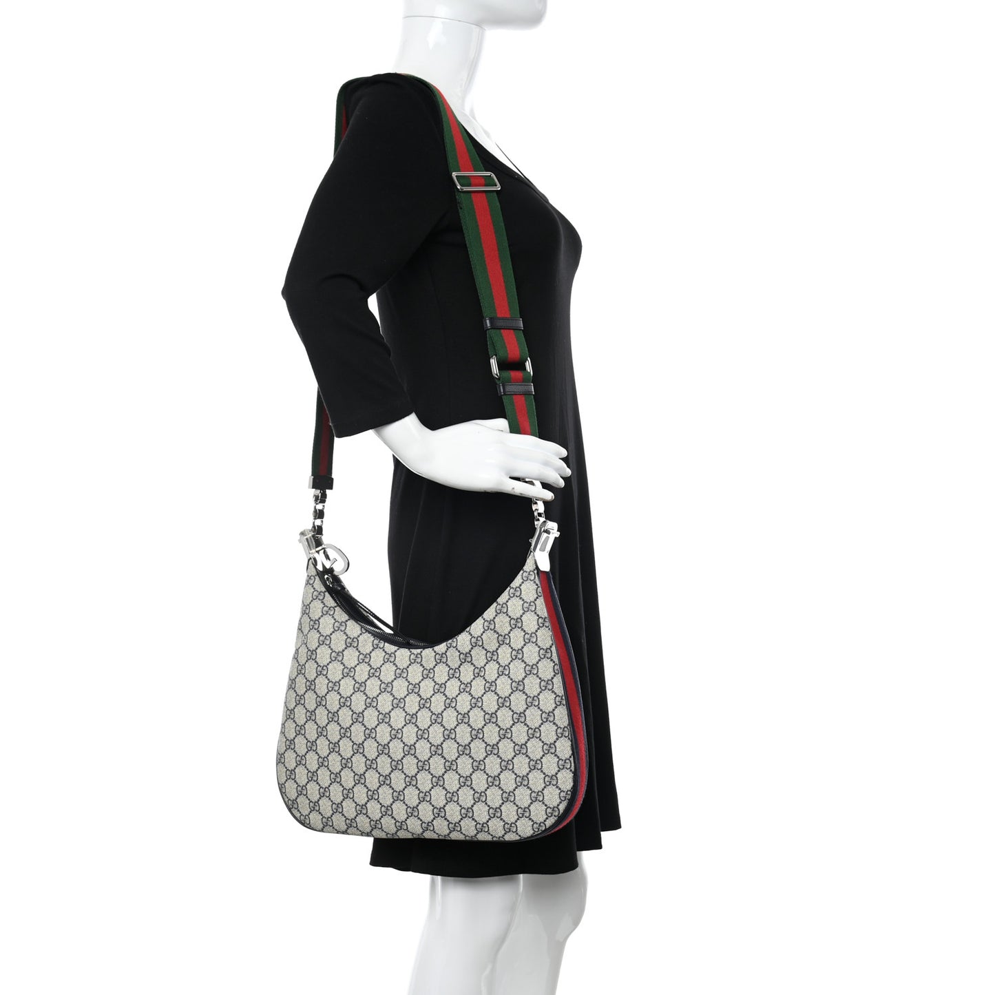 GG Supreme Monogram Textured Calfskin Web Large Attache Shoulder Bag Beige Blue