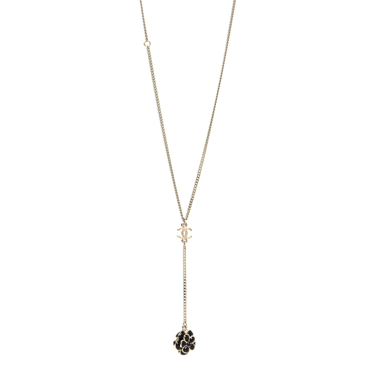 Chanel Enamel CC Camellia Necklace Gold Black 1 of 5