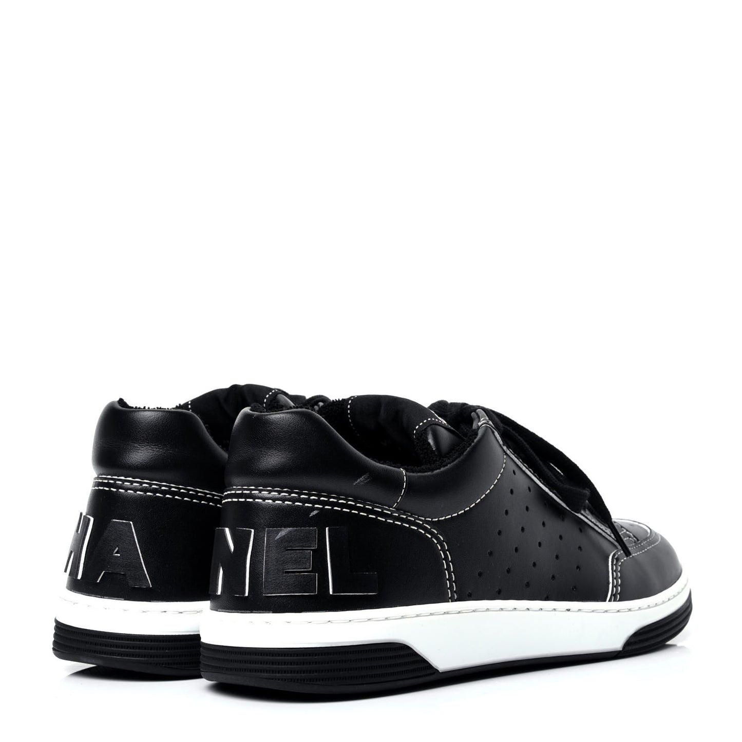 Calfskin Womens Logo Sneakers 38 Black White