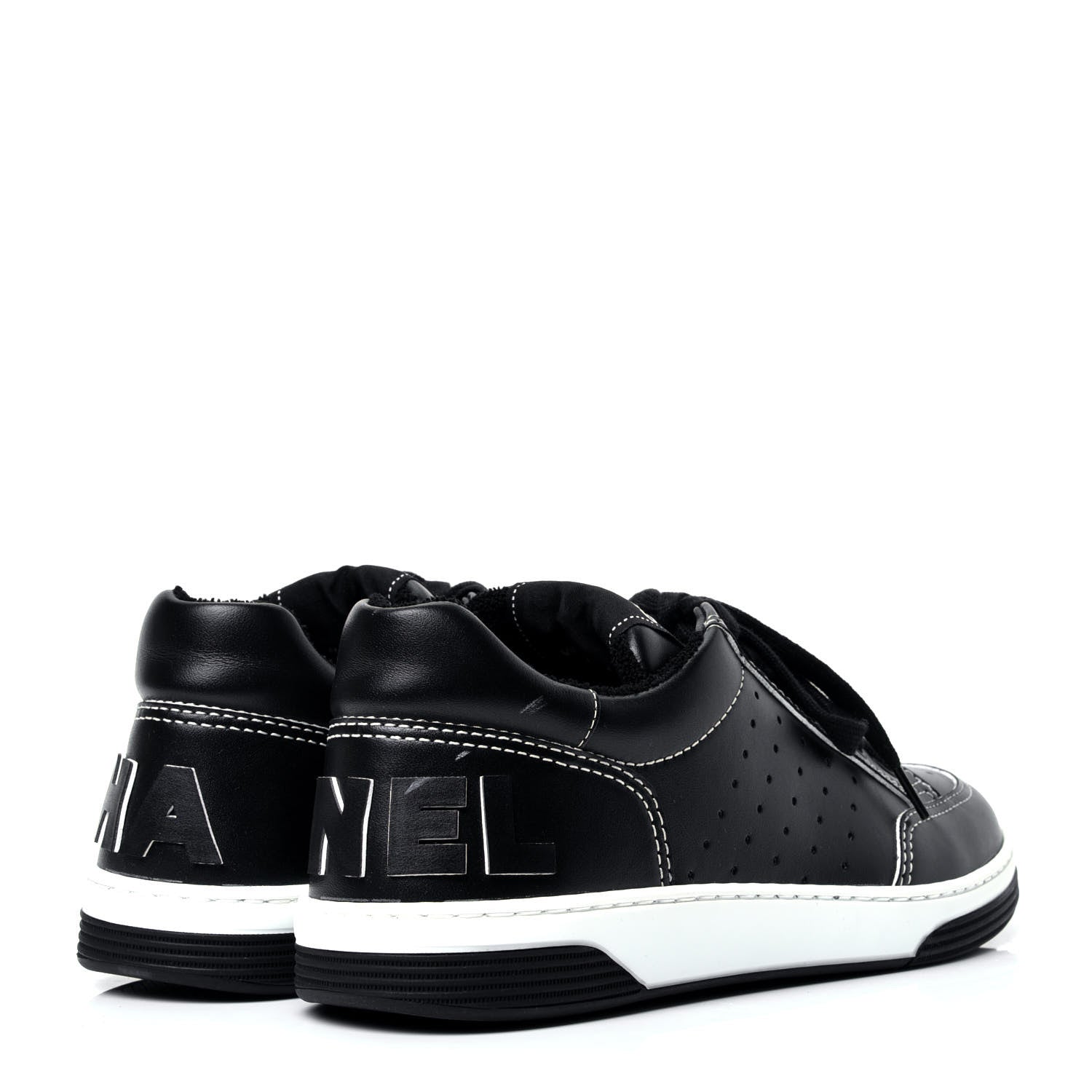 Chanel Calfskin Womens Logo Sneakers 38 Black White 3 of 13