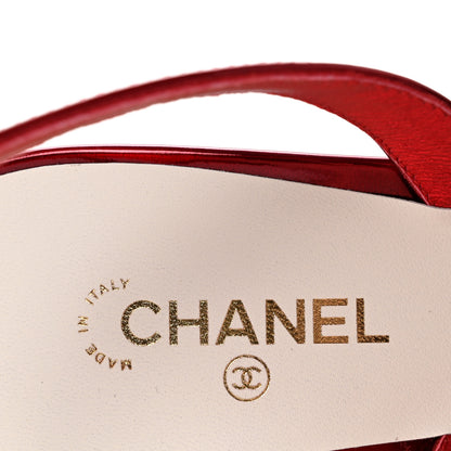 Chanel Laminated Calfskin Lambskin Cap Toe CC Slingback Pumps 36.5 Red Ivory 8 of 10